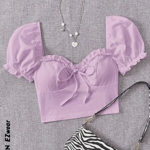 Shein Liliac Puff Sleeve Crop Top